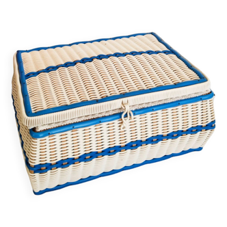 Sewing box, work box, scoubidou, blue