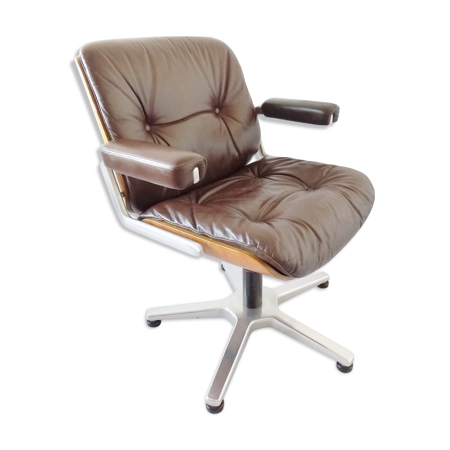 Chaise de bureau en cuir Stoll Giroflex par Karl Dittert moderne du milieu du siècle