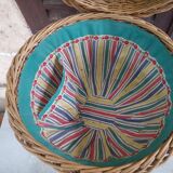 Vintage rattan worker, wrought iron tripod base, 60s