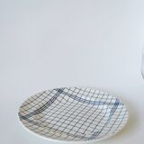large round dish Gien blue and white striped 1960