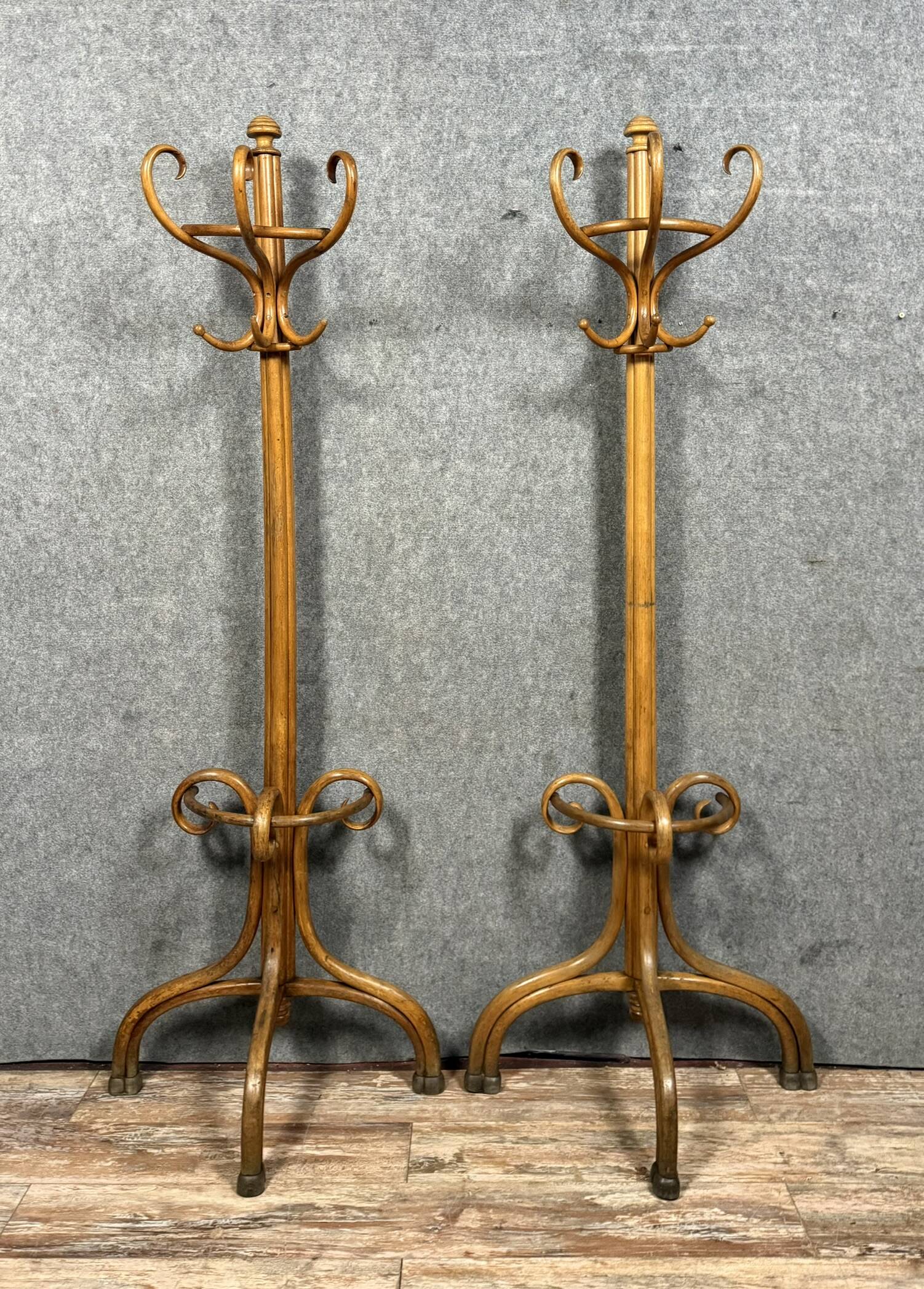 Thonet: pair of parrot coat racks in the shape of a "half-moon"