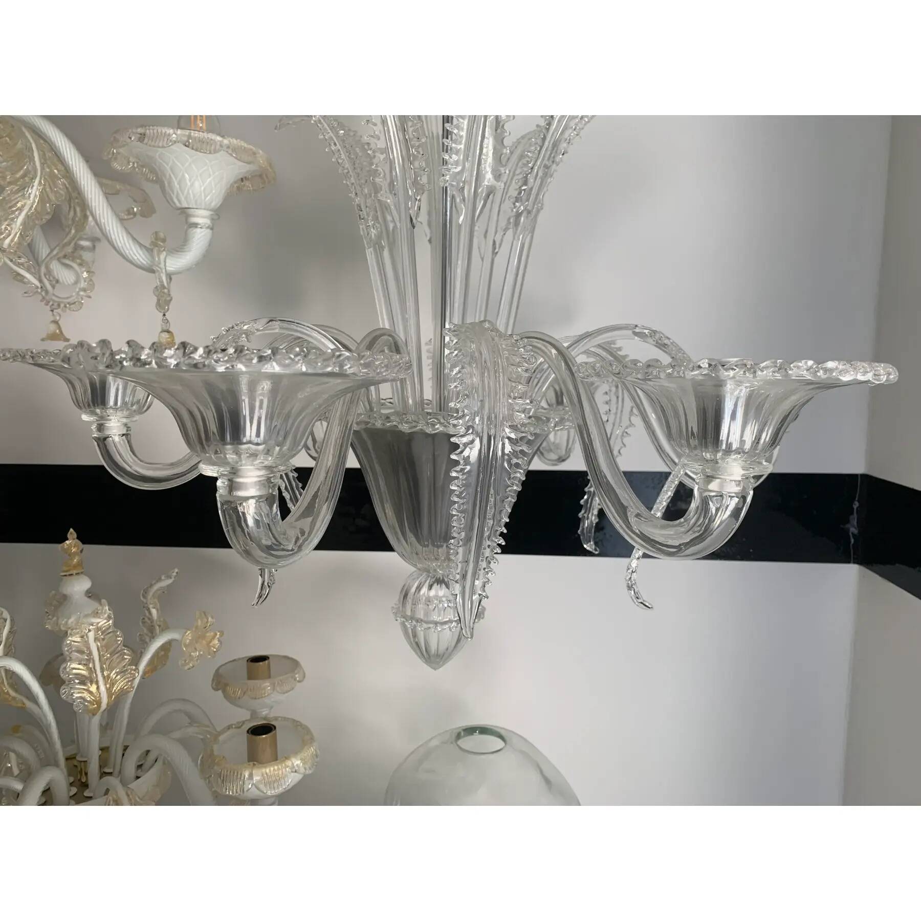 Transparent Murano-Style Venetian Glass Chandelier Featuring Fern (“Felci”)