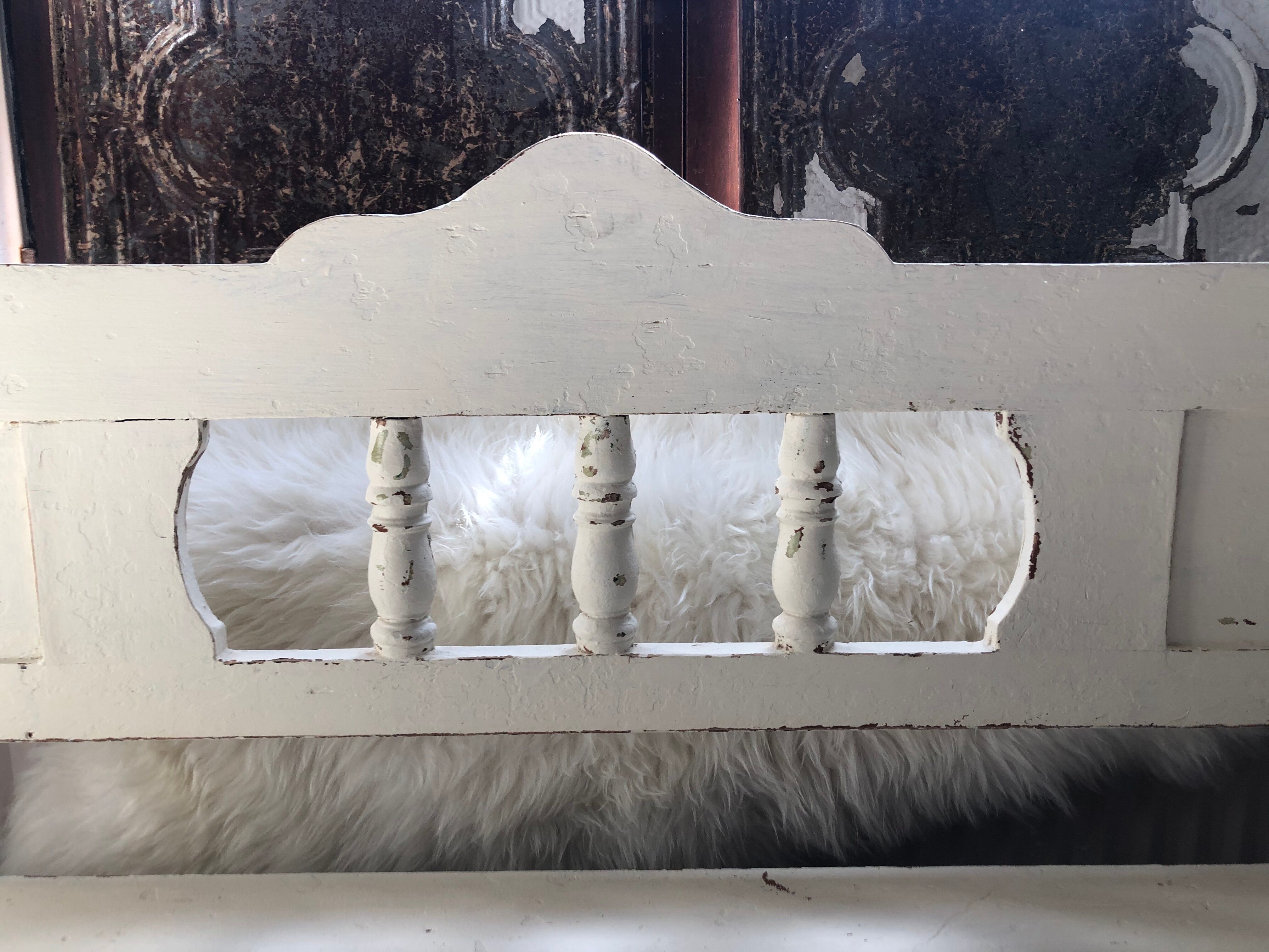 Wooden chest bench patina white