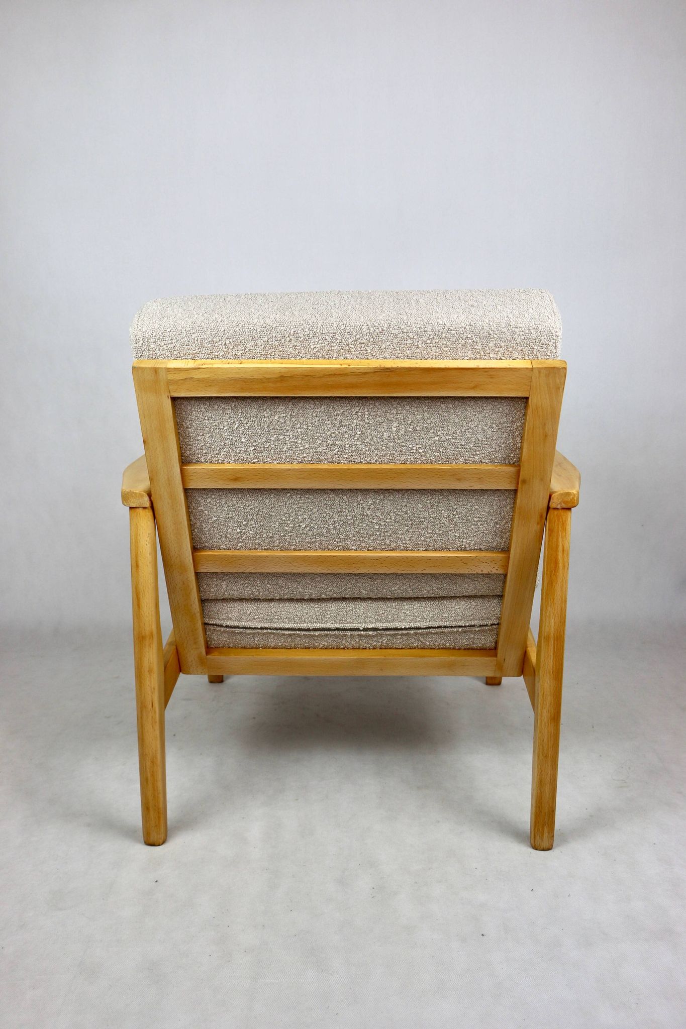 Vintage Danish armchair, 1970s, beige boucle - light wood - 2 pieces available