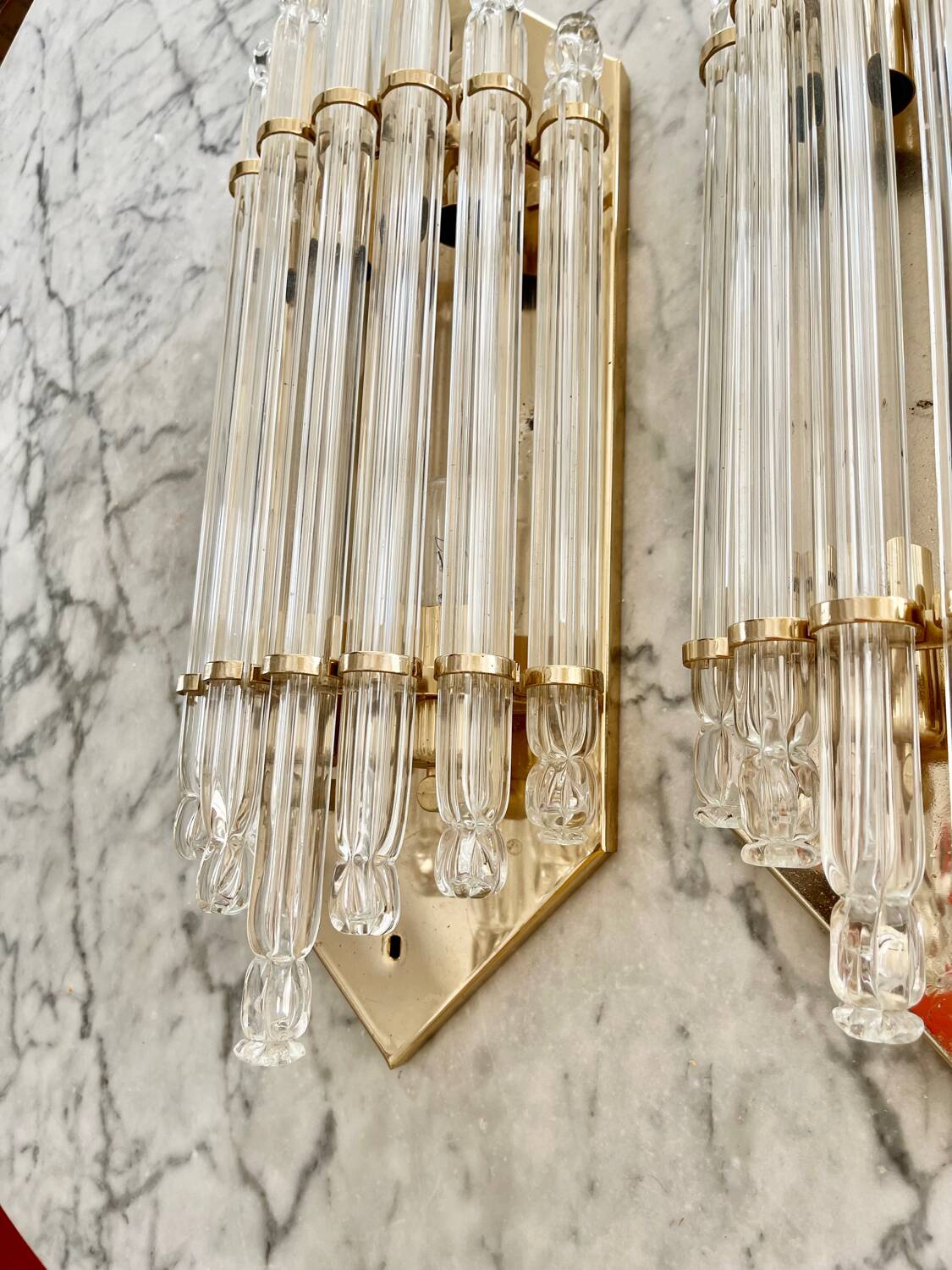 Venini wall lamps glass murano structure gold Italy 90s