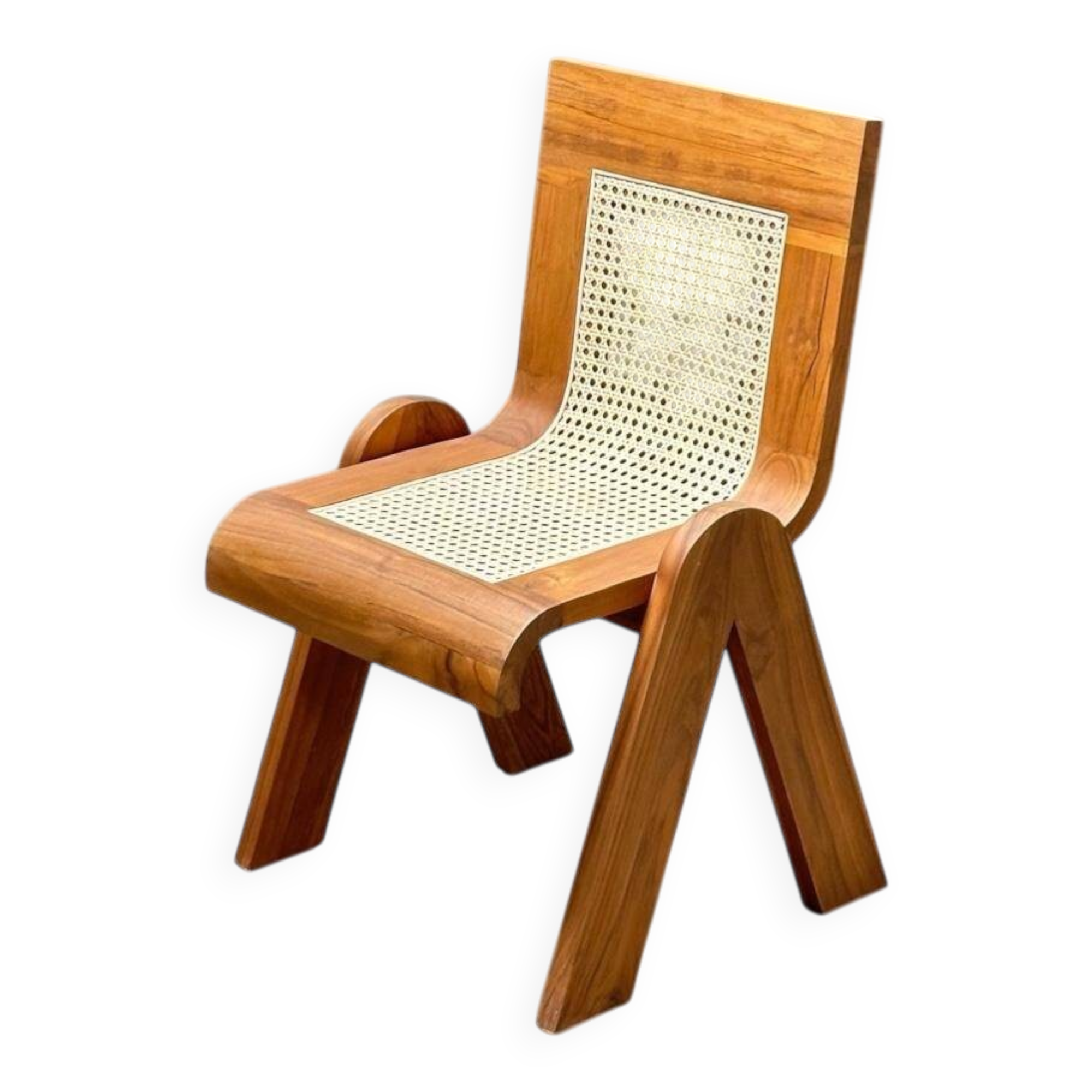 Solid wood dining chair with woven rattan seat