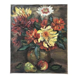 Table "dahlias and fruits"