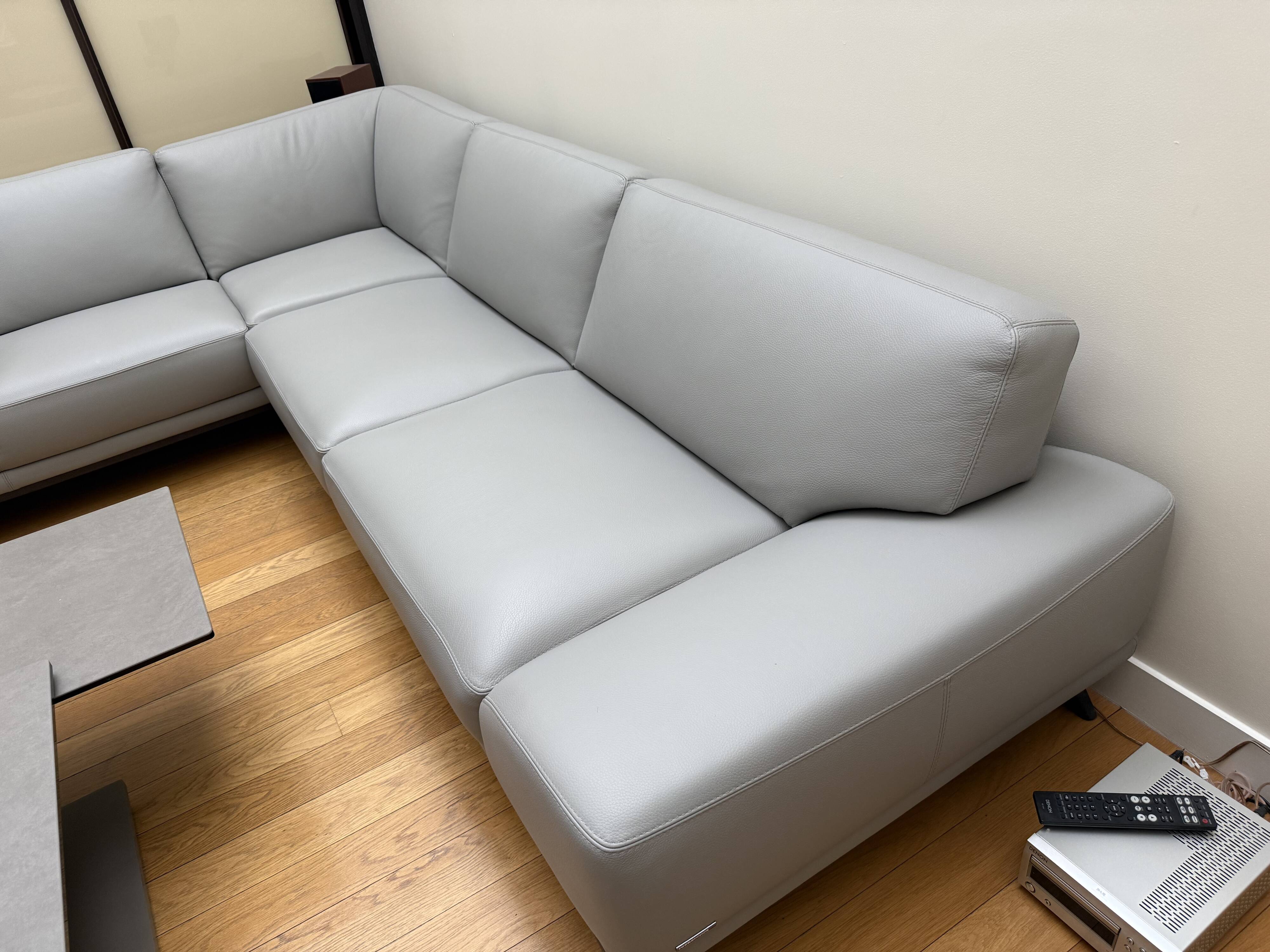 Roche bobois evidence corner sofa medium grey and 3 poufs