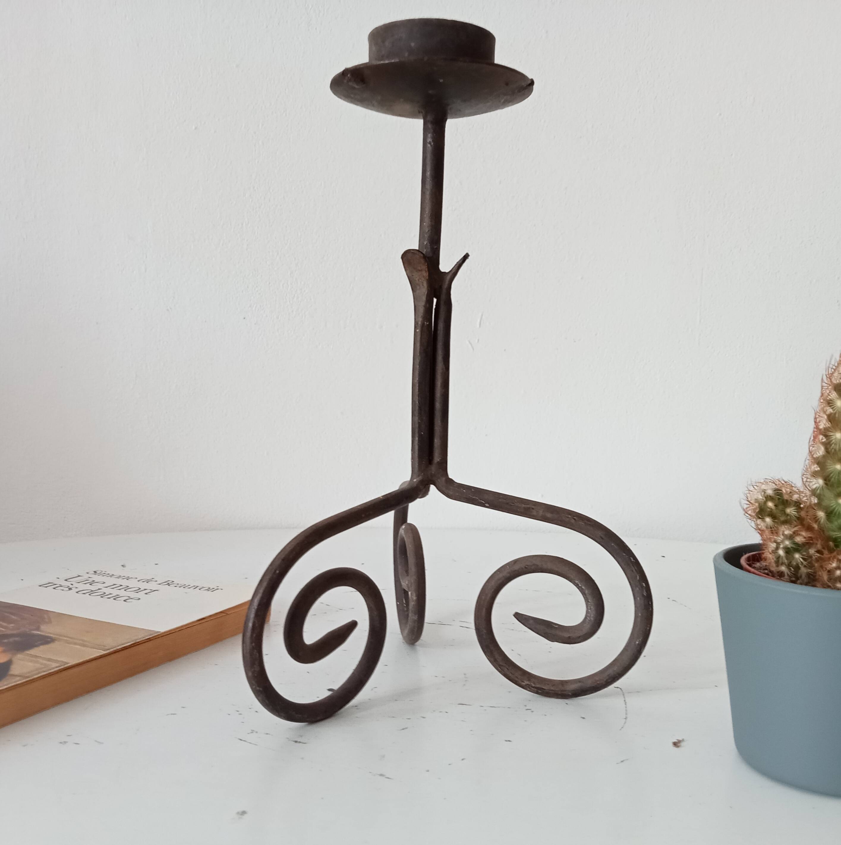 Antique wrought iron candlestick