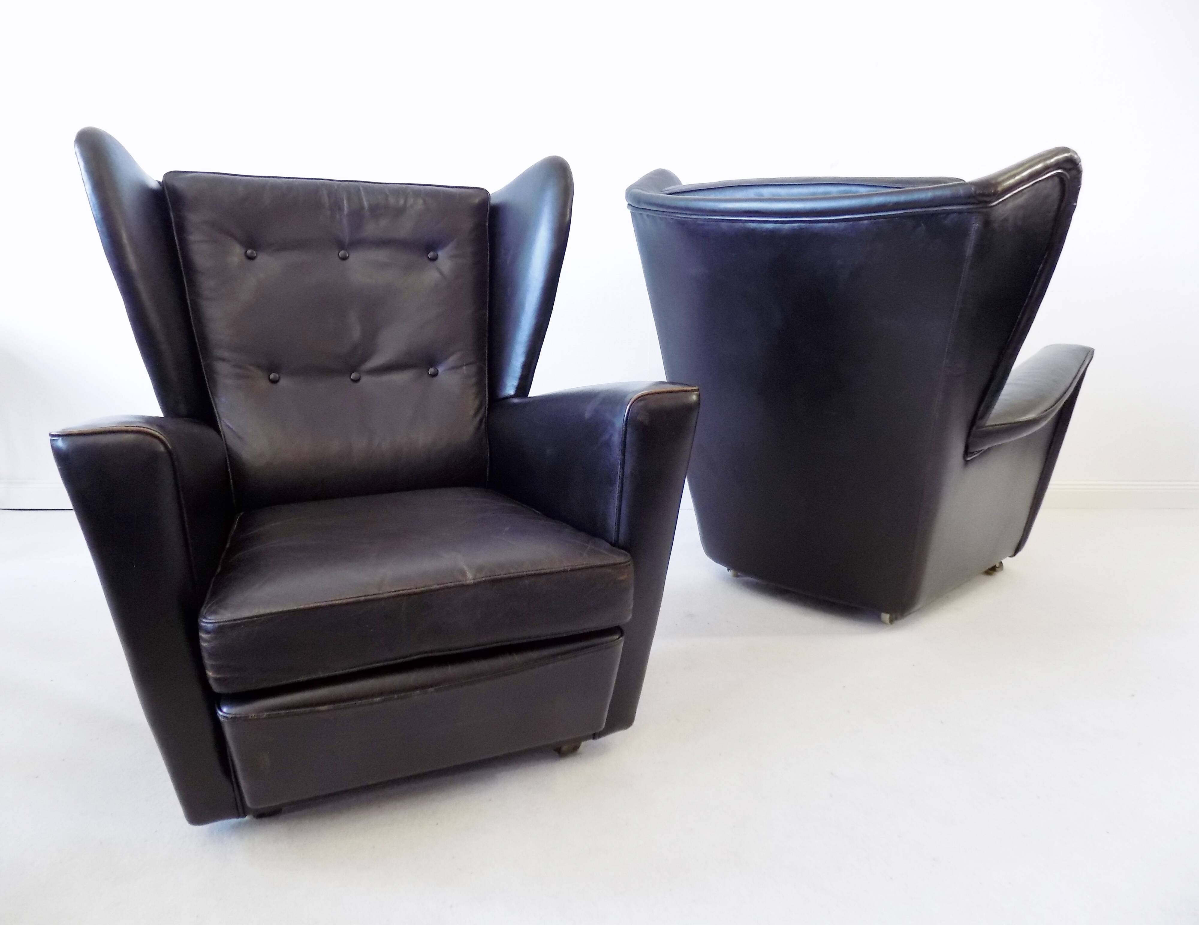 Howard Keith pair of black leather armchairs for HK Furniture
