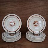 Set of 9 flat iron earth plates Salins "Colibri" France