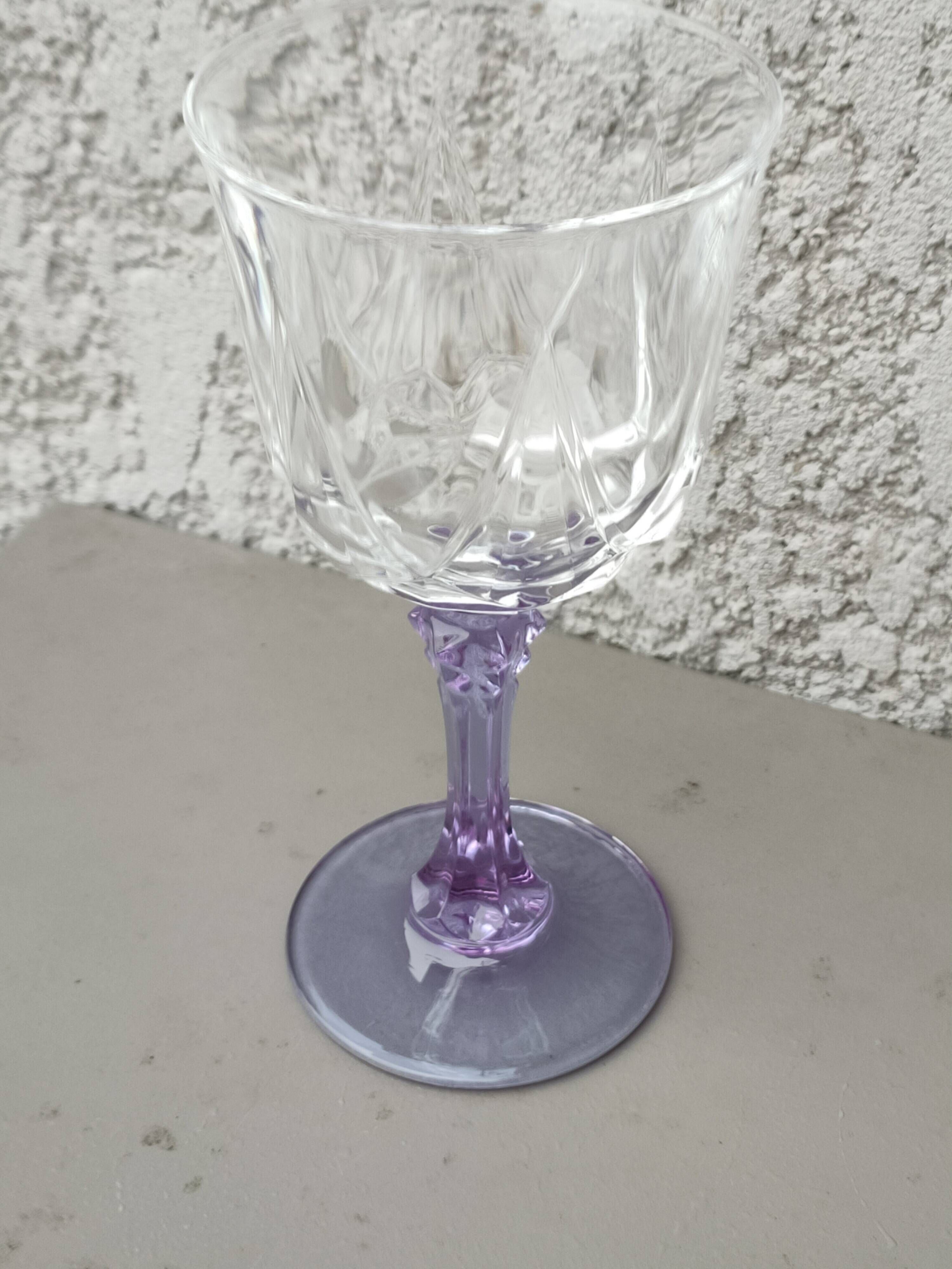 set of 6 purple stemmed crystal wine glasses