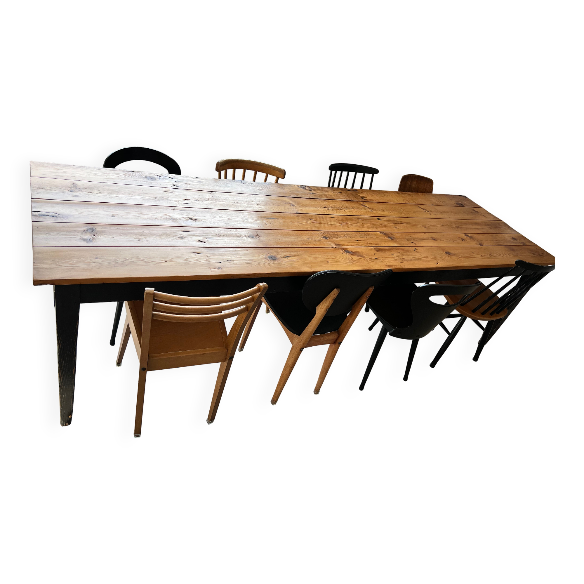 Solid wood farmhouse table for 10 people, 276 cm.