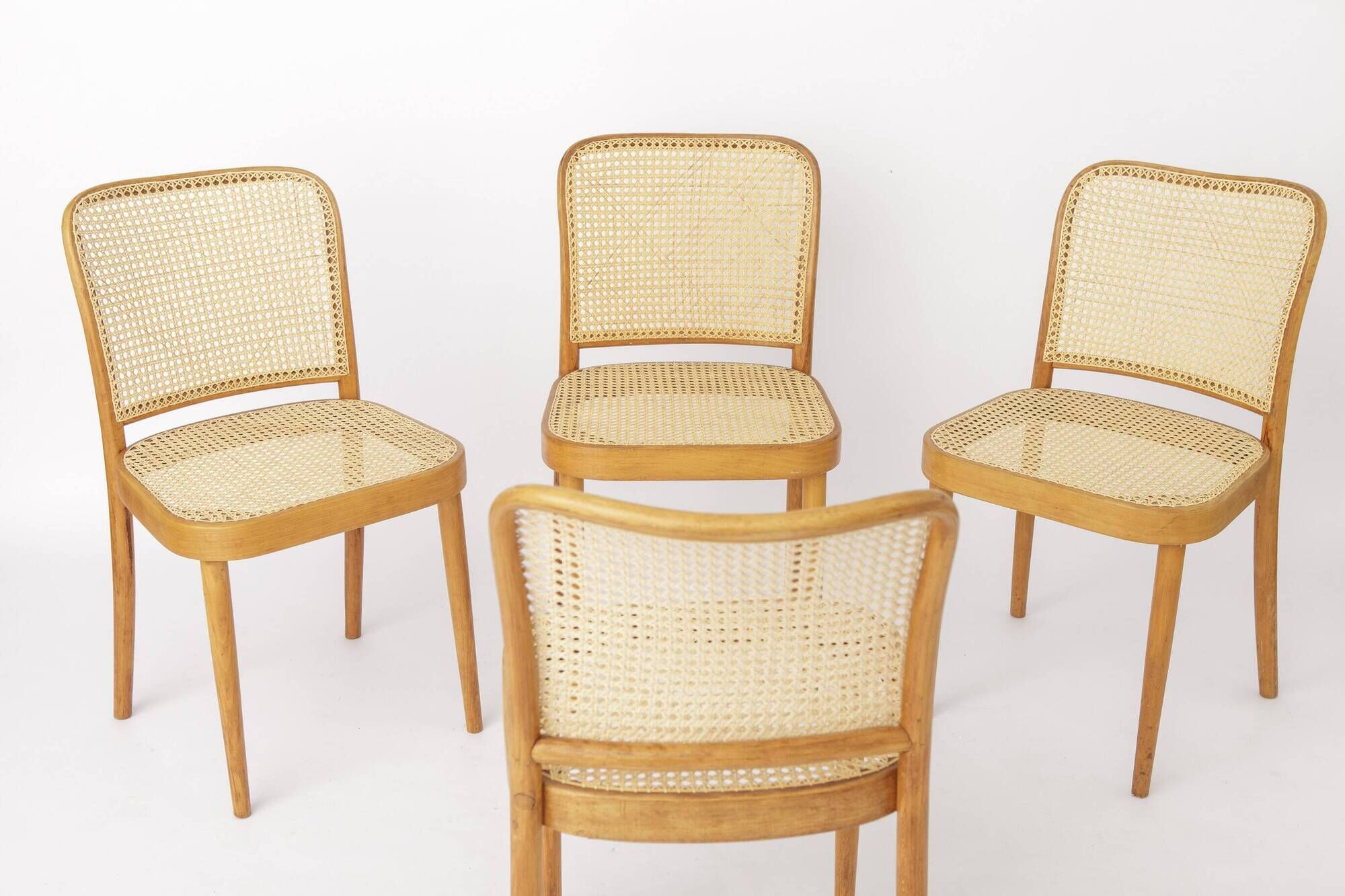 Set of 8 Ligna Bentwood Dining Chairs, Beechwood & Vienna Cane, 1960s-1970s