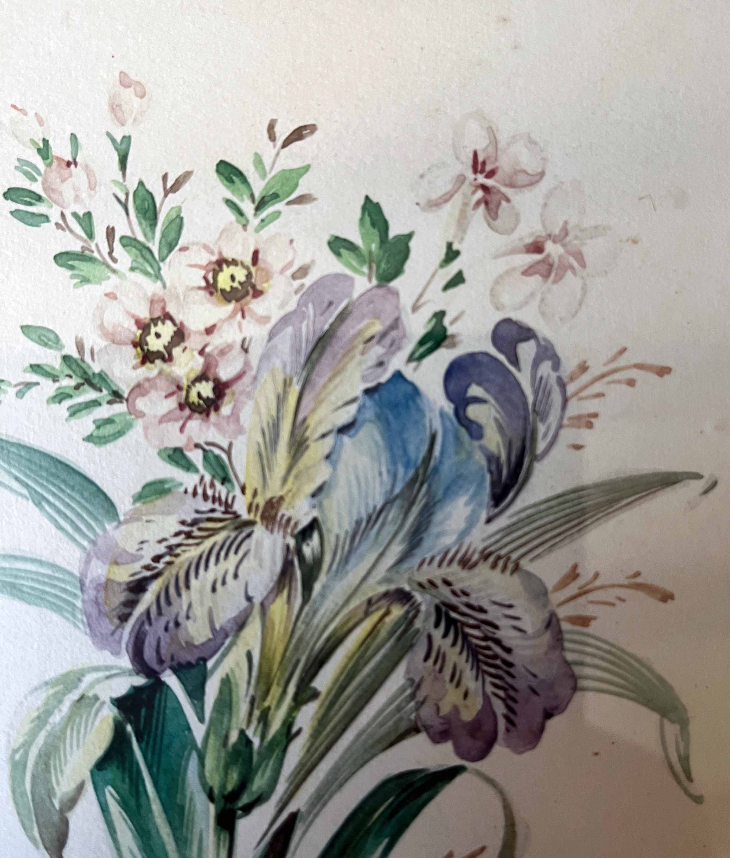Tableau Aquarelle "Fleurs du jardin" signé début XX°