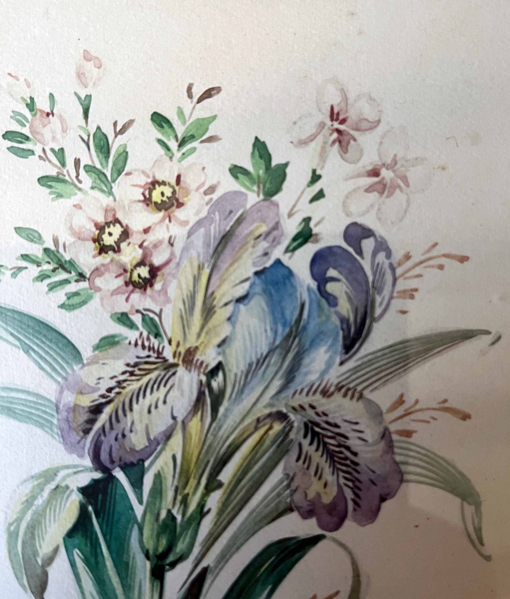 Watercolour painting "Garden Flowers" signed early 20th century
