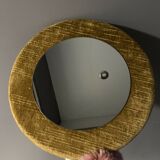 Vintage wall mirror round shape brown velvet frame 30cm