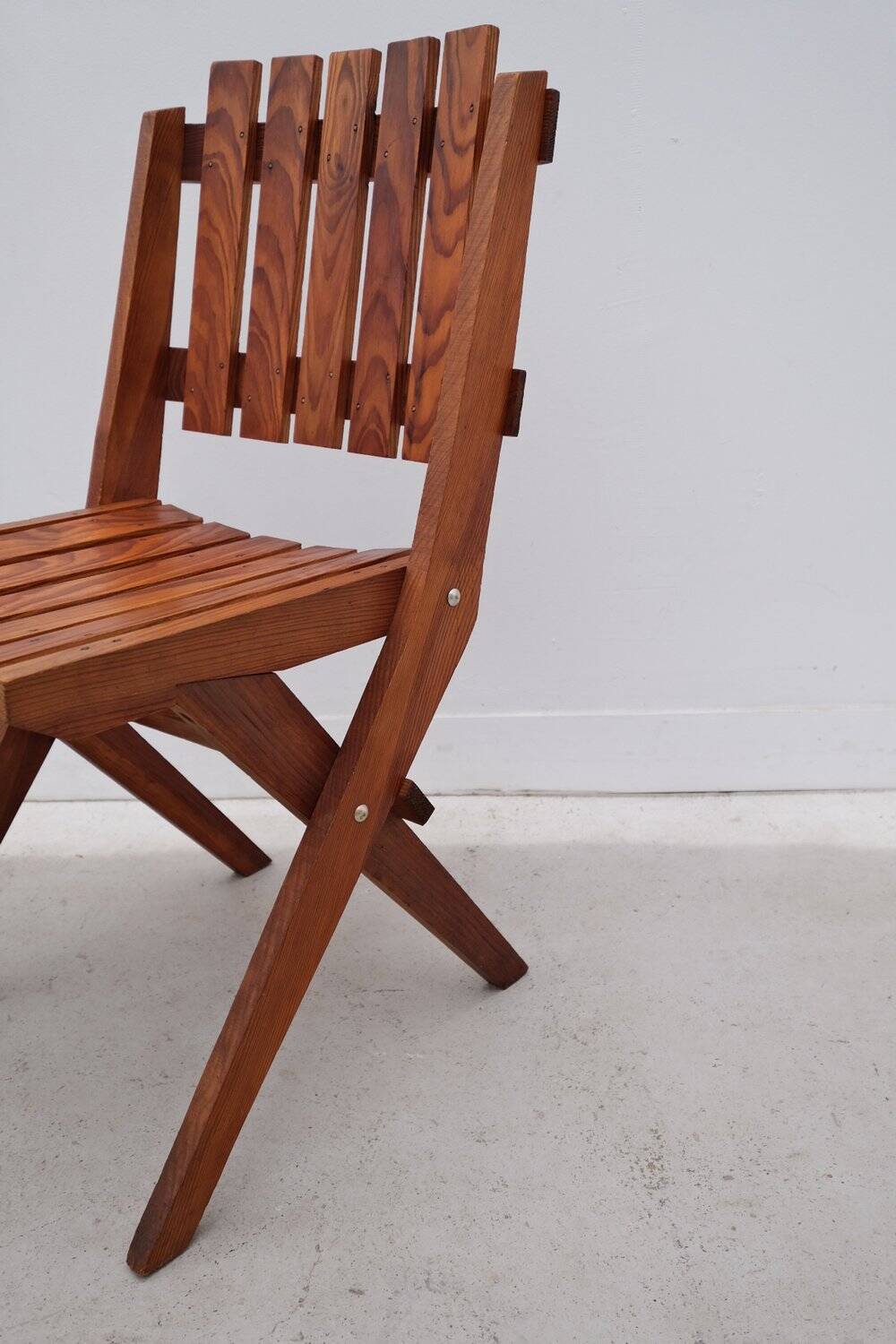 Pair of dejou chairs in solid pine, france 1950