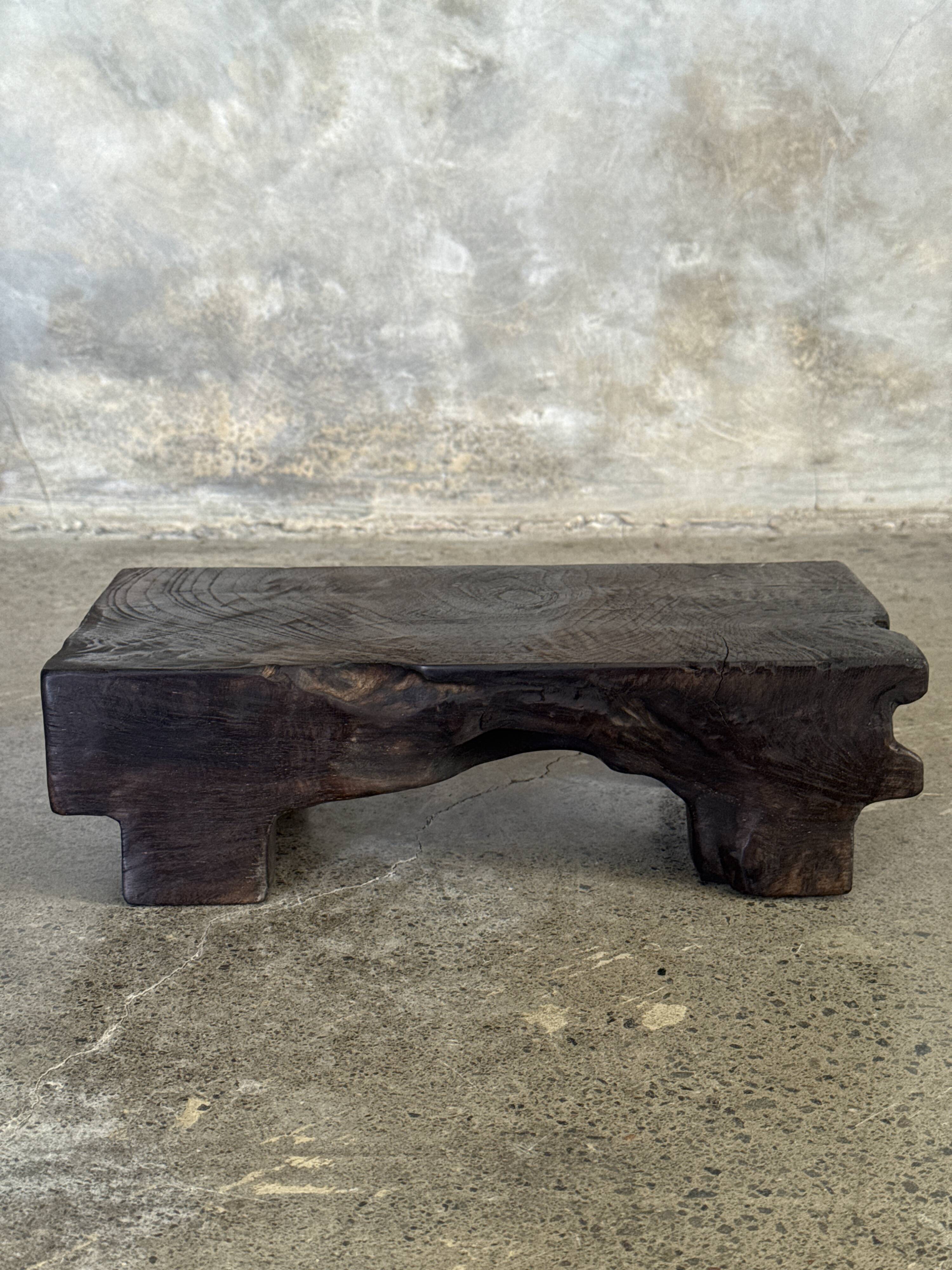 Small stool, black solid teak accent stool wabi-sabi L30 W8.5 H6.