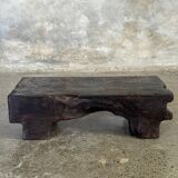 Small stool, black solid teak accent stool wabi-sabi L30 W8.5 H6.