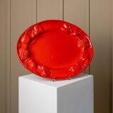 XL red ceramic plate oval 1980s - fruit relief - Mid Century design - Italian craftsmanship