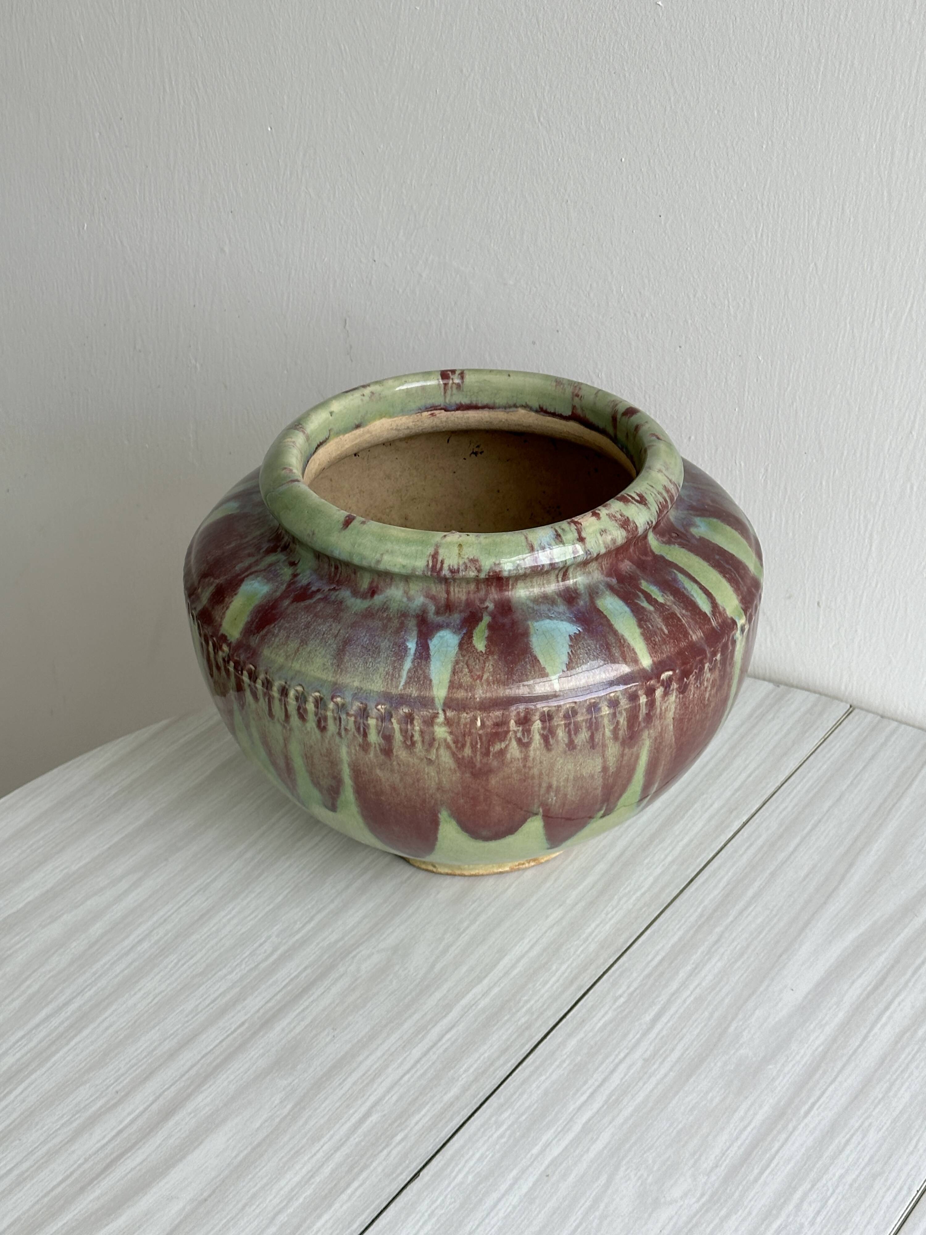 Large multicolored handmade ceramic plant pot