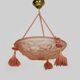 Ancien lustre degue, suspension vasque art déco 1 feu, en pâte de verre rose. signé degué