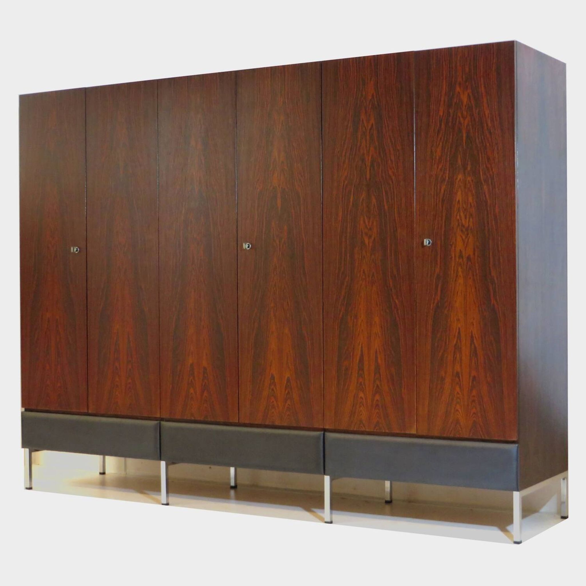 Large vintage mid century modern 6-door wardrobe in rosewood & ash, 1960s