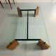 Old coffee table in glass and magnifying glass, French design Paul Michel, year 70