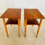 Vintage Danish mid-century teak and oak bedside tables by Næstved Møbelfabrik