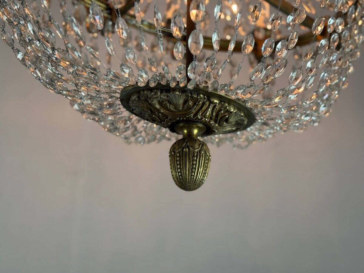 Oval-Shaped Pearl and Bronze Bag Chandelier, Circa 1900