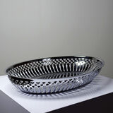Oval openwork bread basket in silver-plated metal, vintage 1950s-70s.