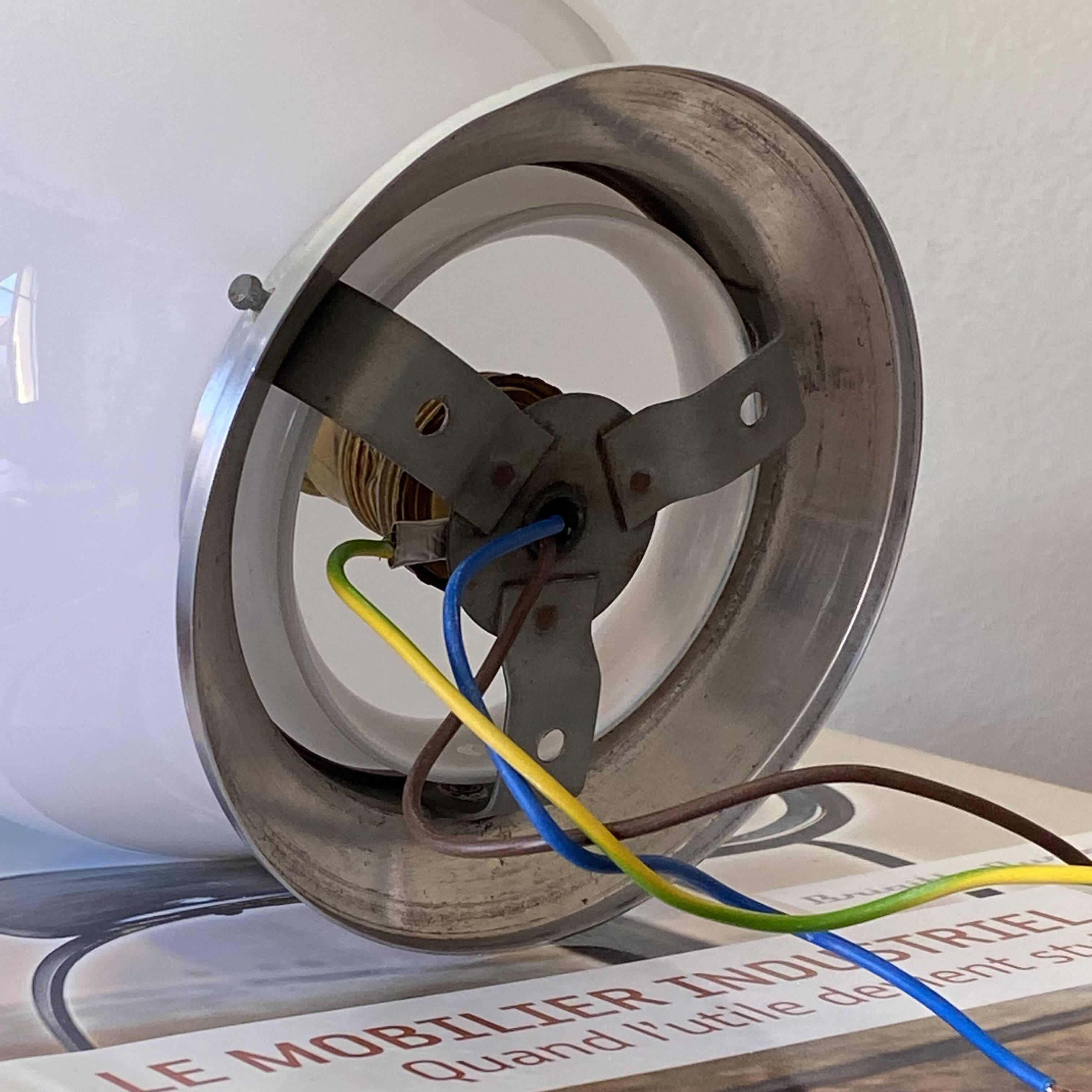 Ceiling light or wall light with white opal glass globe, 15 cm, aluminium rose.