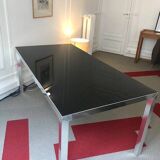 Bureau en verre rétro laqué noir et alu brillant