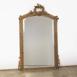 19th C antique French Louis XVI mirror with leave crest