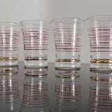 Set of 7 vintage glasses with gold and red edges from the 50s/60s