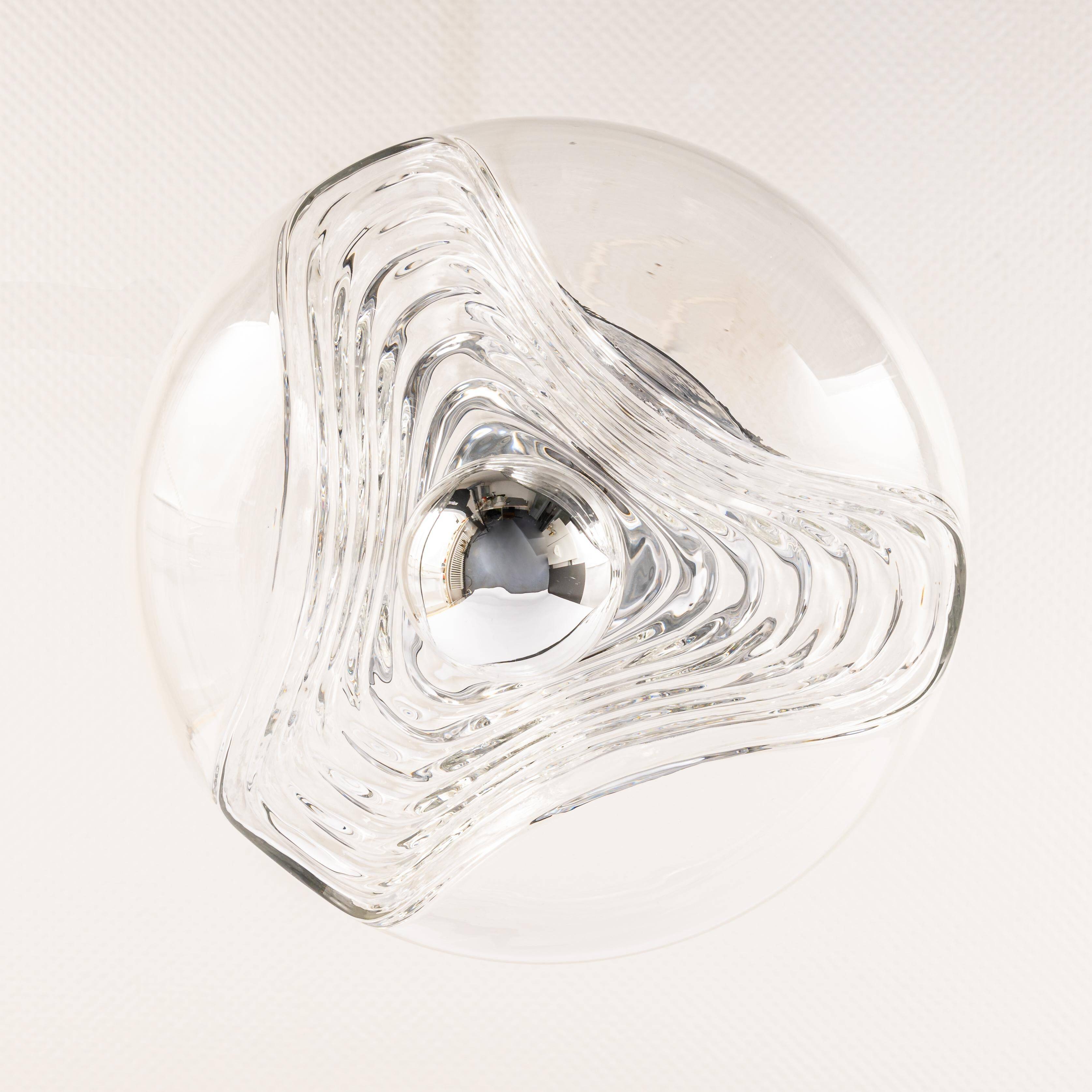 1 of 6 Large transparent glass pendant by Peill & Putzler, Germany, 1970s