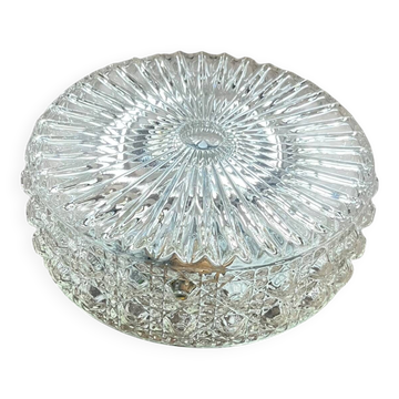 Vintage 1970s round wall light ceiling fixture with transparent glass.