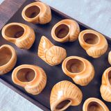 Vintage ceramic snail shells Made in France and Scandinavian style mahogany tray