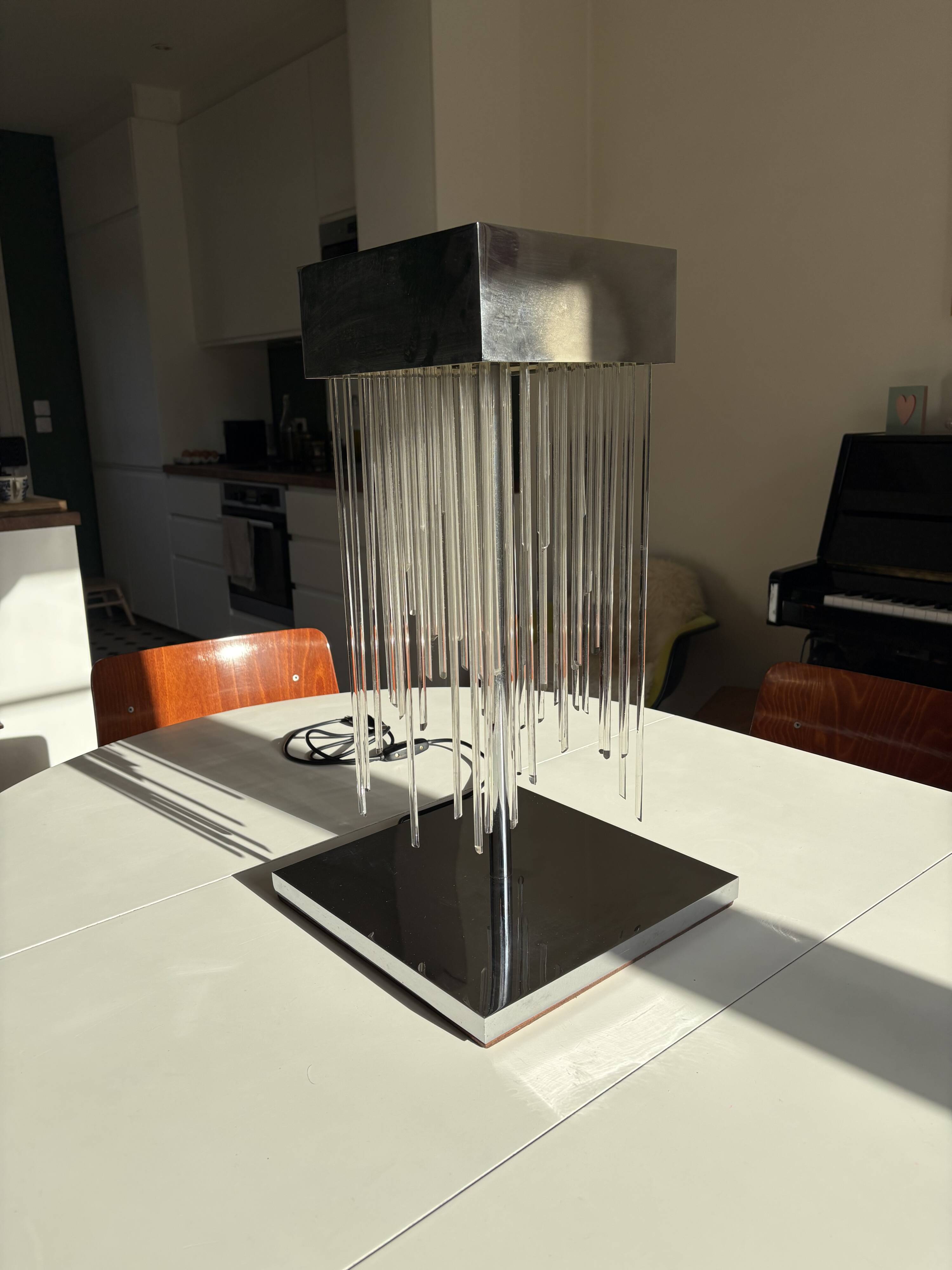 1970s metal lamp with glass rods