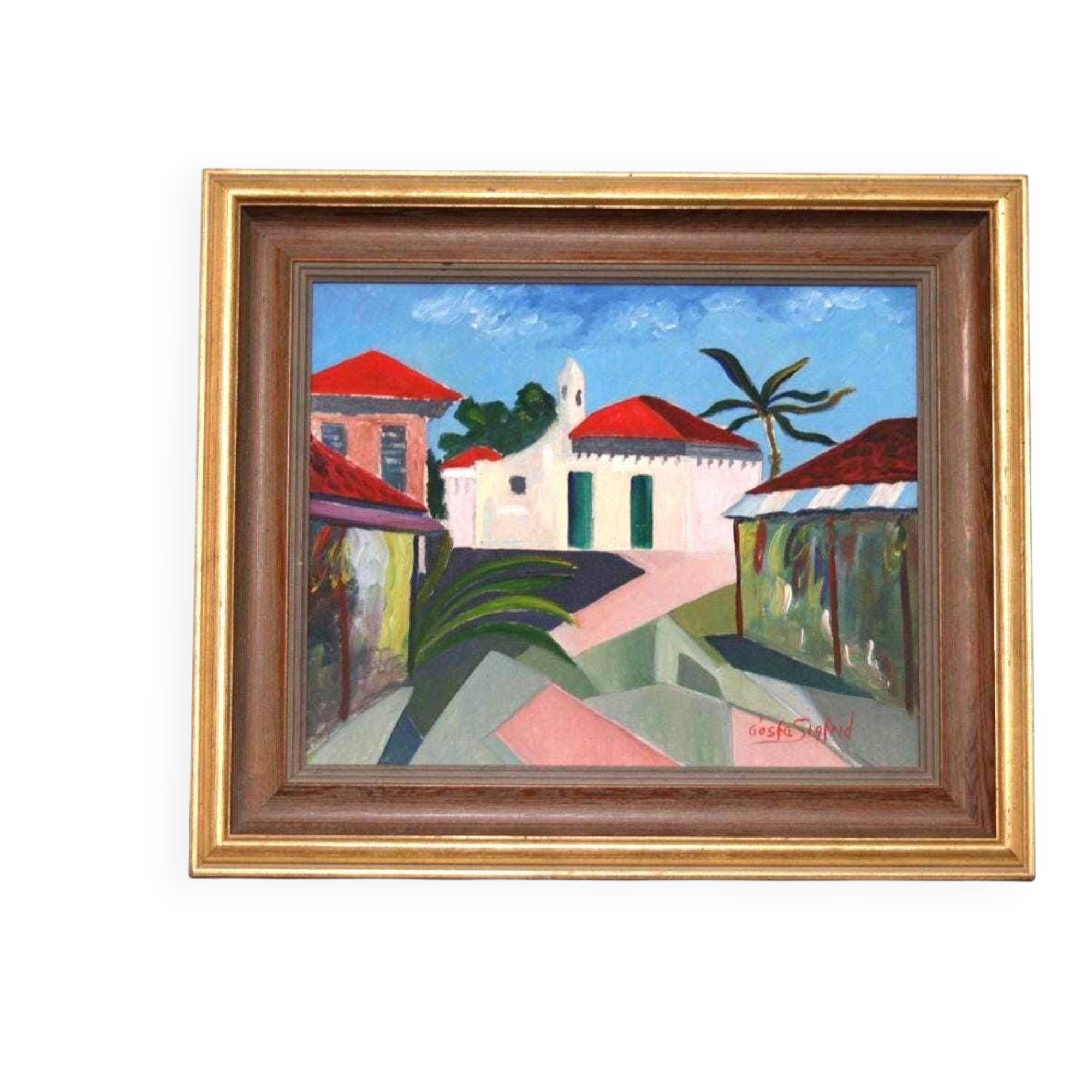 Original Swedish Oil on Canvas – “City View” by Gösta Sigfrid