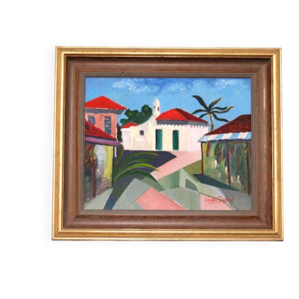 Original Swedish Oil on Canvas – “City View” by Gösta Sigfrid