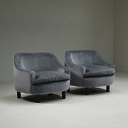 Set of 2 ice blue Mohair lounge chairs, 1950s Italy.