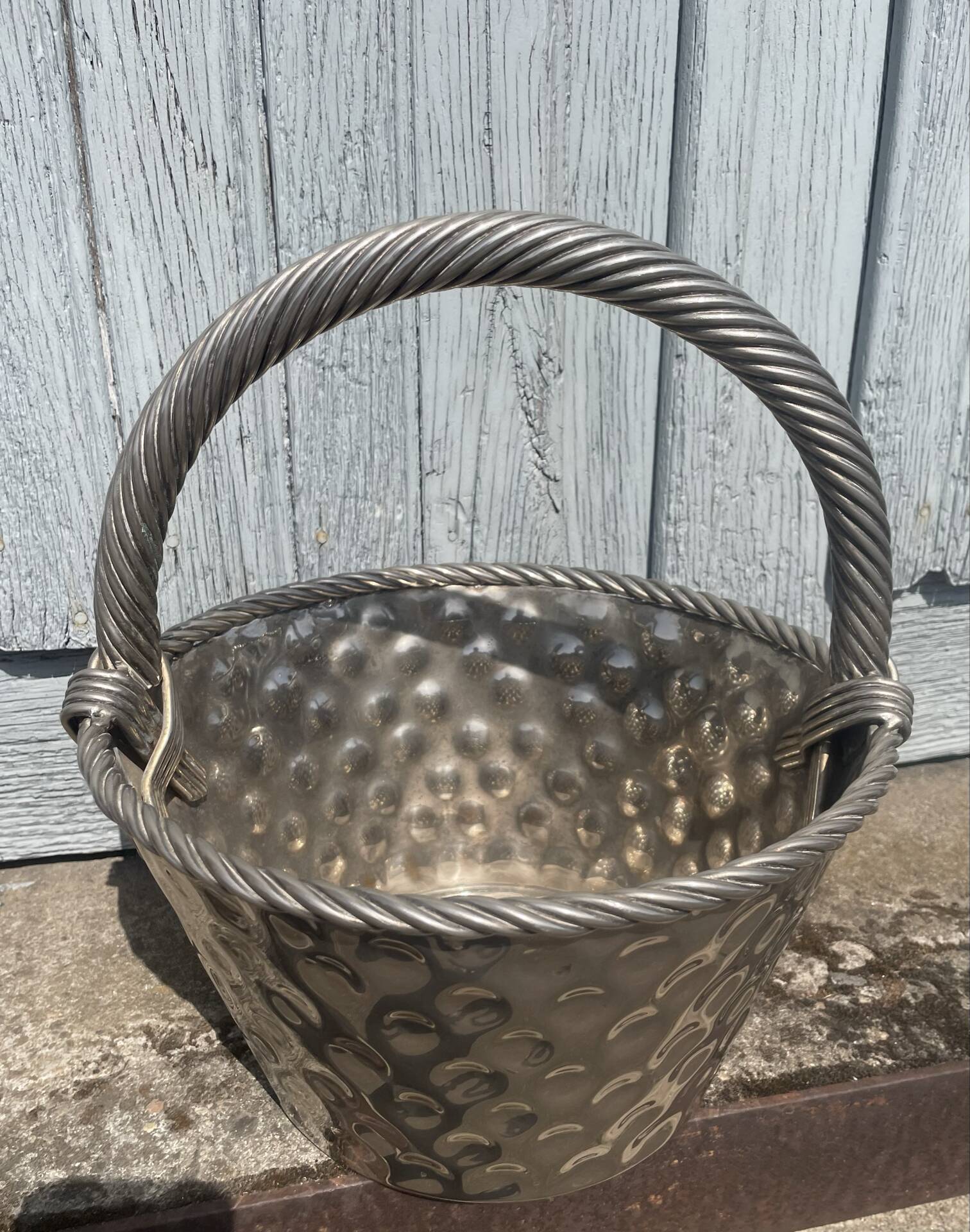Vintage French Silver Plated Dimpled Basket