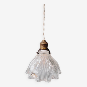 Art Deco pendant light in grooved transparent glass, 1920s-30s