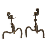 Pair of brutalist wrought iron candlesticks, French work, 1950s-1960s
