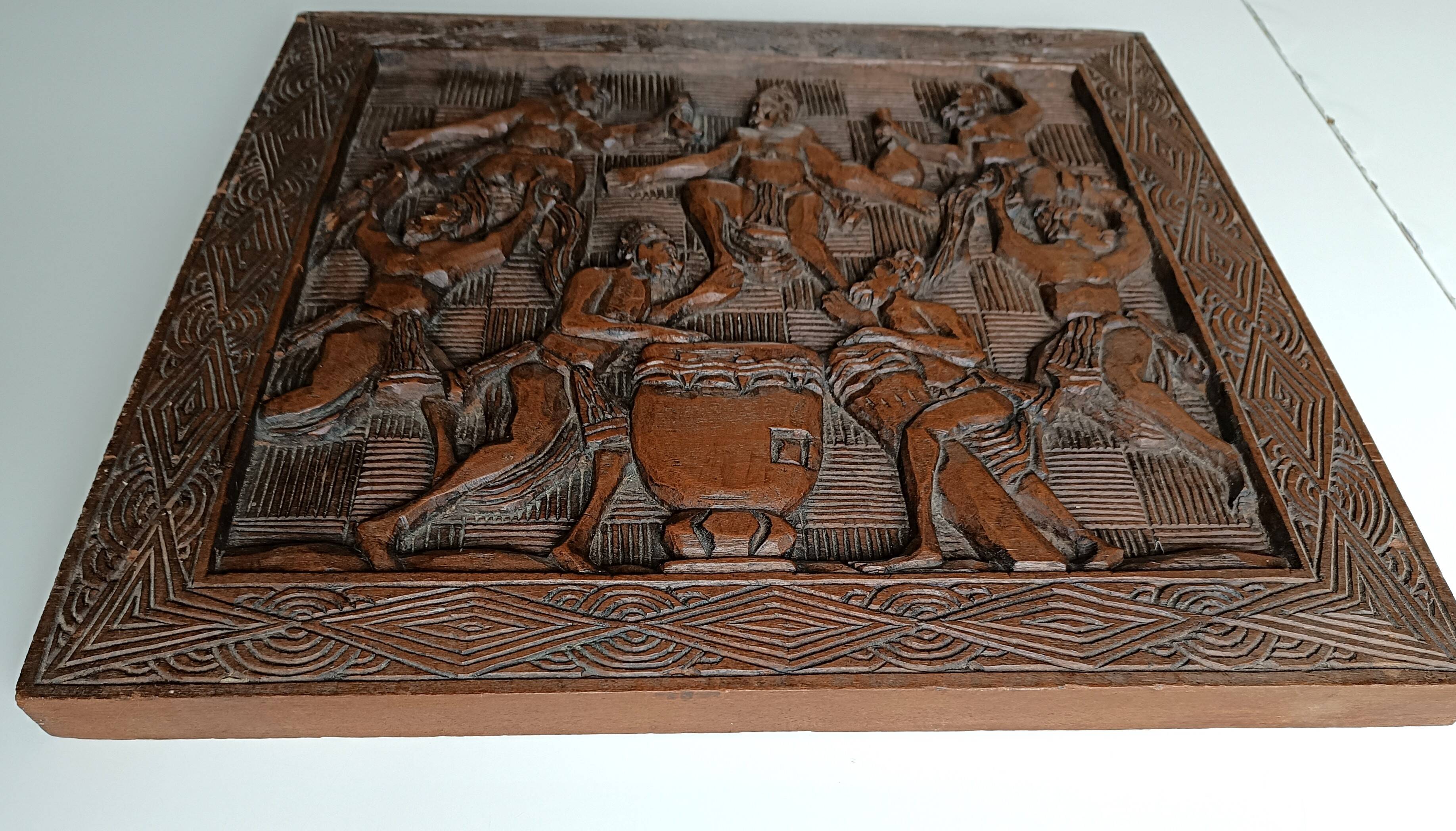 Maurice Sonfack African Tribal Carved Wooden Panel Cameroon