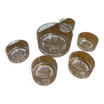 Crystal salad bowl and cups