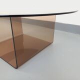 Vintage round coffee table in glass and plexiglass, Space Age style from the 70s.