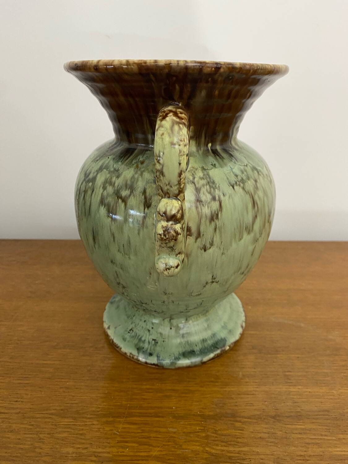 Antique Green Brown Ceramic Baluster Vase Vintage Decoration
